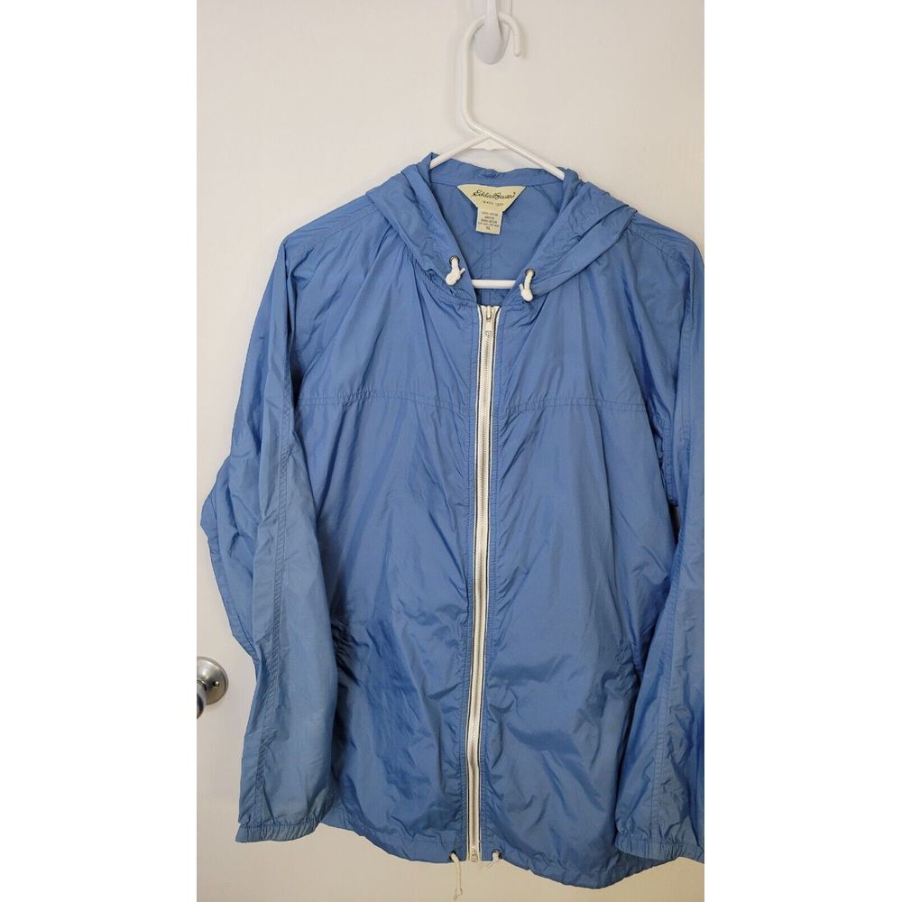 Vintage Eddie Bauer Full Zip Hooded Windbreaker Jacket Blue Vented Size XL